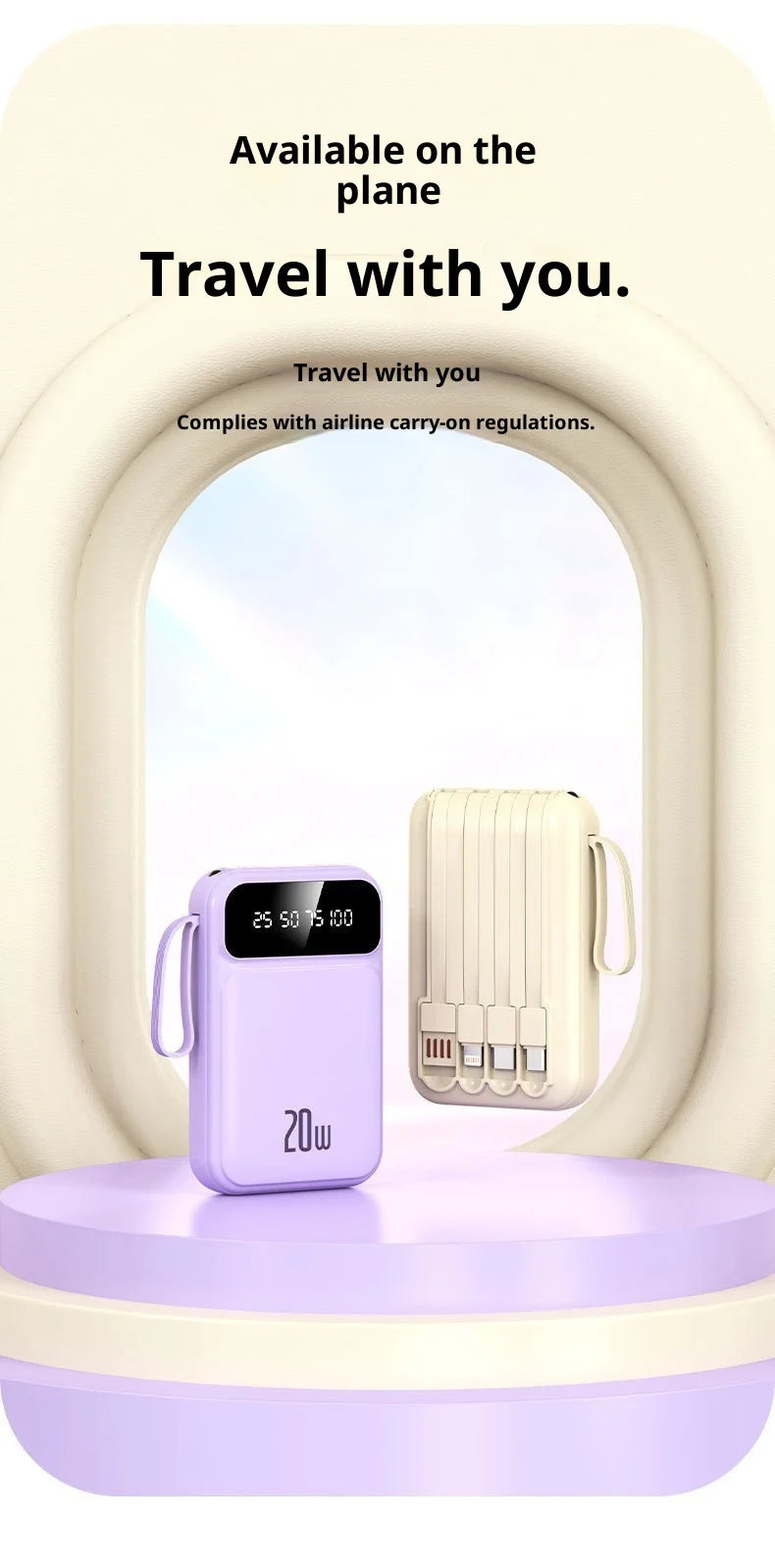 Power bank comes with 20000 mAh large capacity