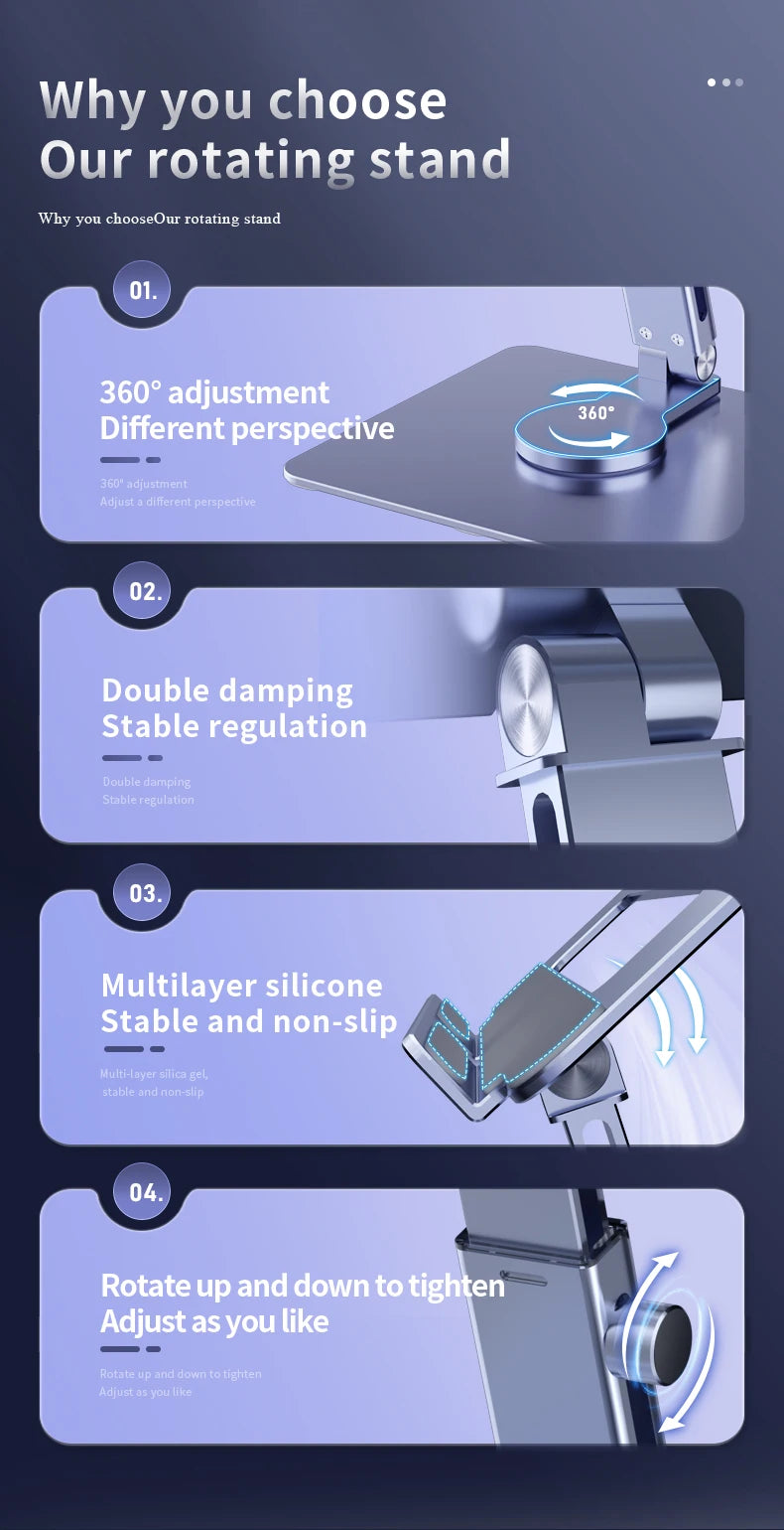 Aluminum Tablet Stand 360°Rotating Folding Adjustable Desk Holder