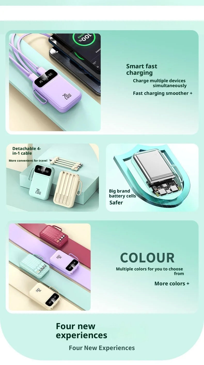 Power bank comes with 20000 mAh large capacity