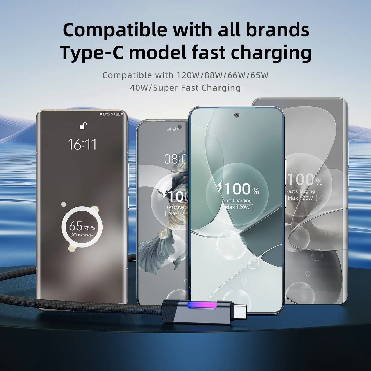 RGB Fast Charging Cable 120W 6A USB Type