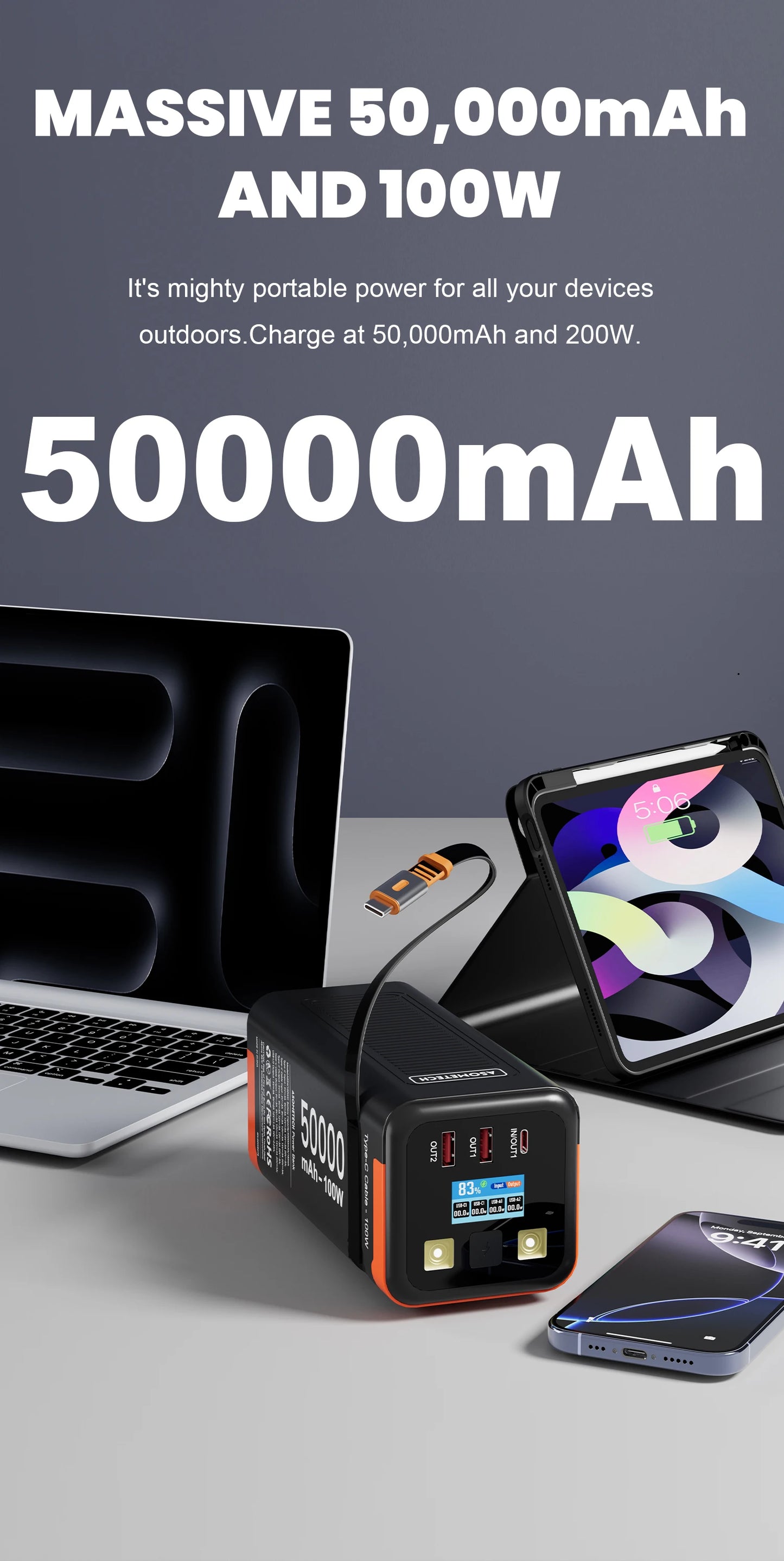 Power Bank 50000mAh 100W PD PPS Super Fast