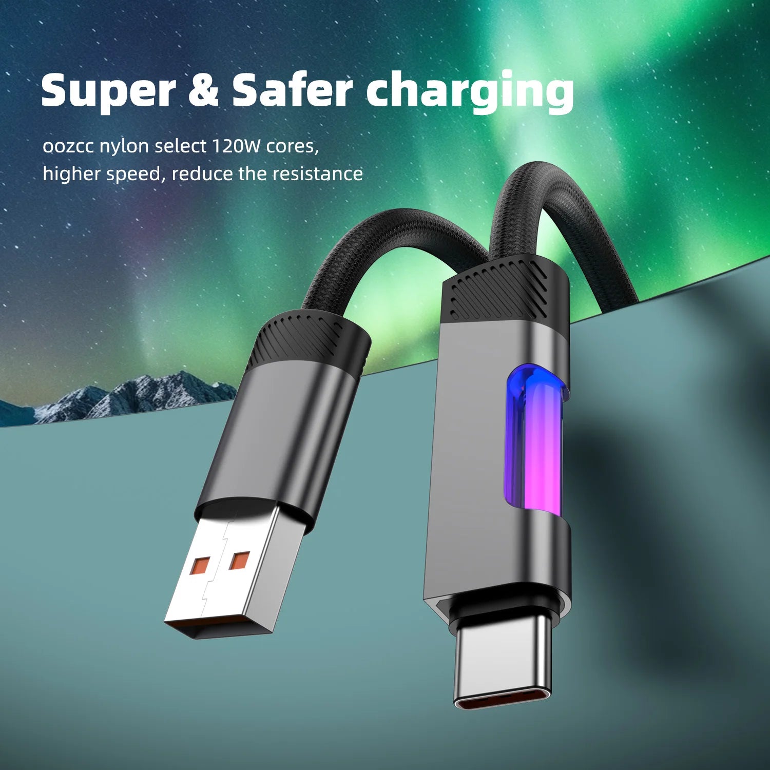 RGB Fast Charging Cable 120W 6A USB Type