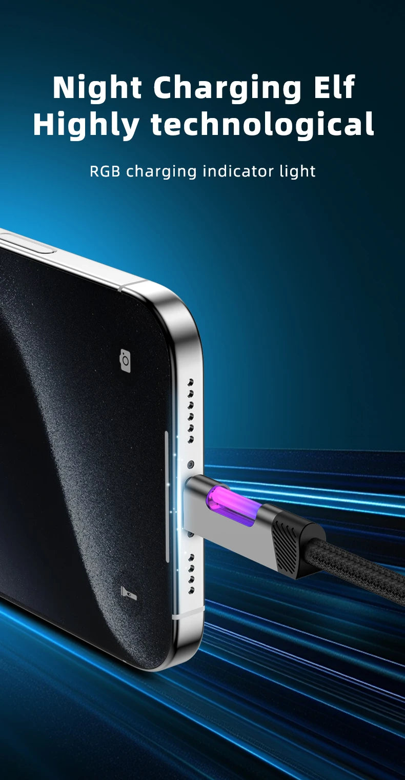 RGB Fast Charging Cable 120W 6A USB Type