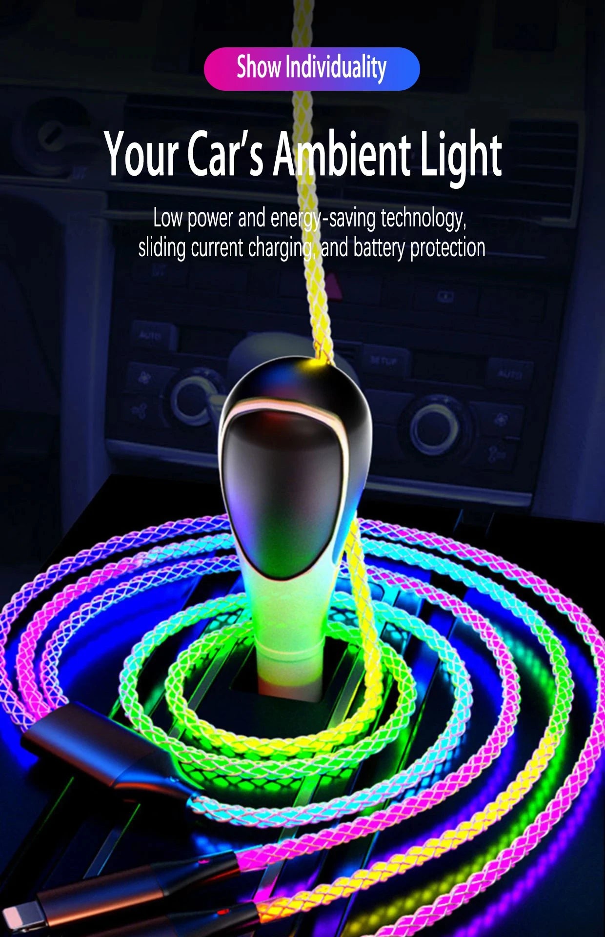 6A Super Fast Charging Colorful Light Data Cable