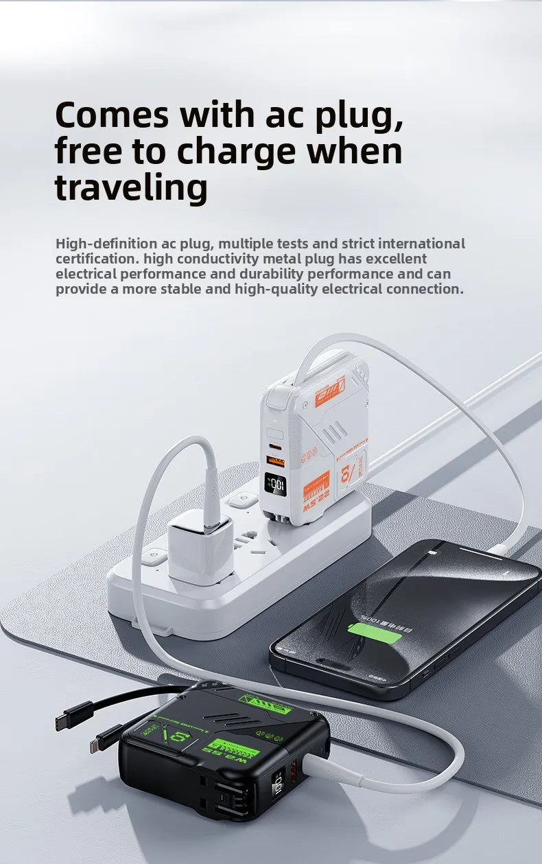 20000mAh Large-capacity Power Bank,super Fast Charging,self-contained Plug, Built-in Cable, Compact Portable Mobile Power Supply