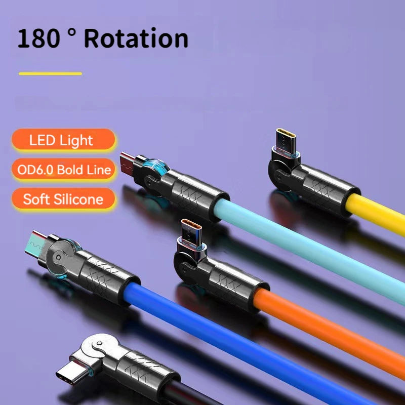 120w 6a Super Fast Charge Type C Silicone 180 ° rotating elbow TYPE-C-C data cable 1M 2M Usb Cable Usb C to C Charger Cable