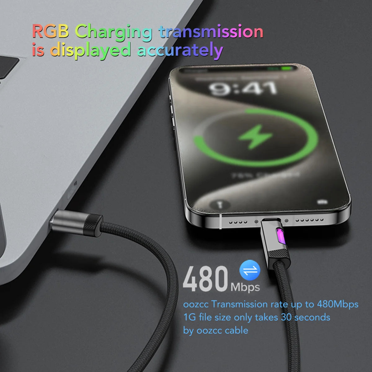 RGB Fast Charging Cable 120W 6A USB Type