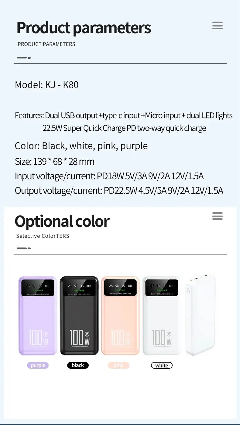 2025 NEW Power Bank 50000mAh High Capacity 100W