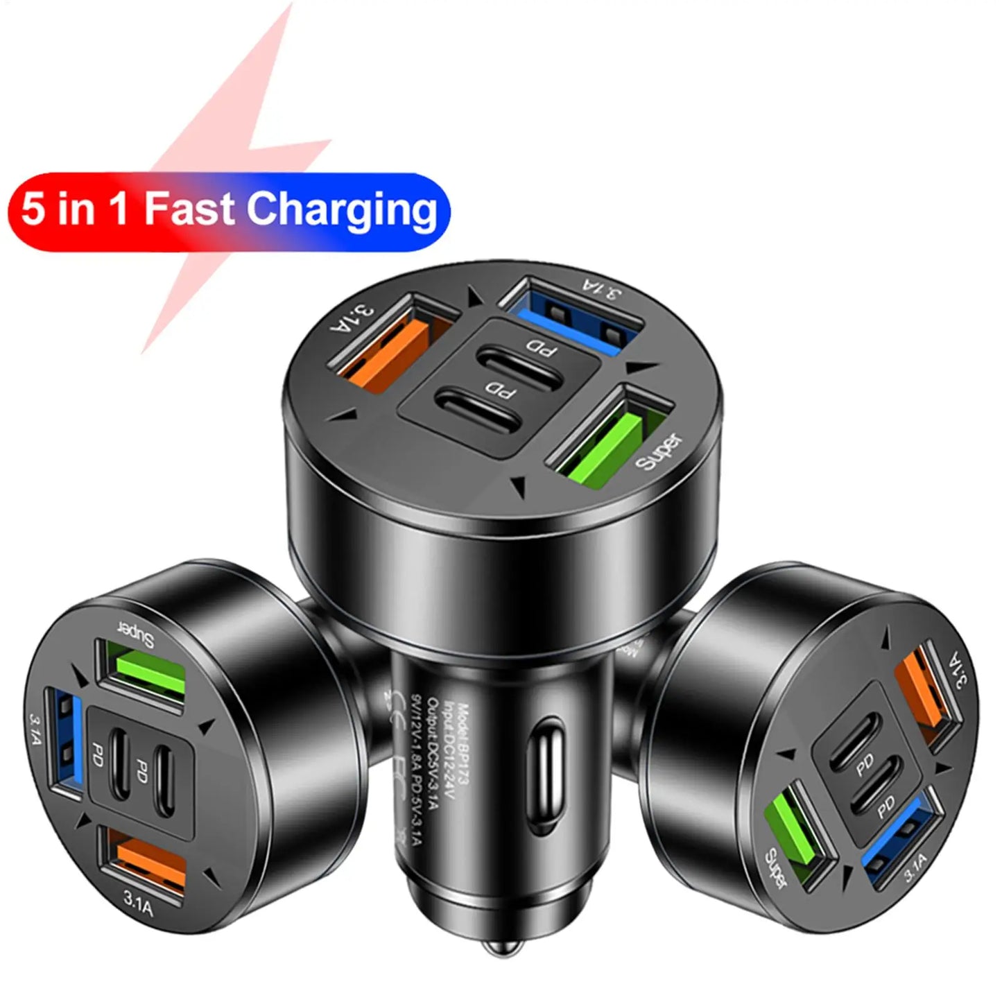 Car Charger Fast Charging 100W 3 USB 2PD