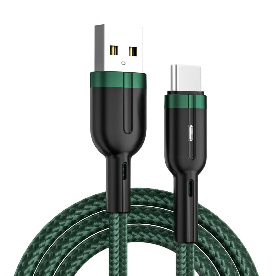 100W Smart Auto-Pow off Charging Cable USB C Braided Wire Fast Charging Cable With LED Breathing Light Durable & Safe Data Cable