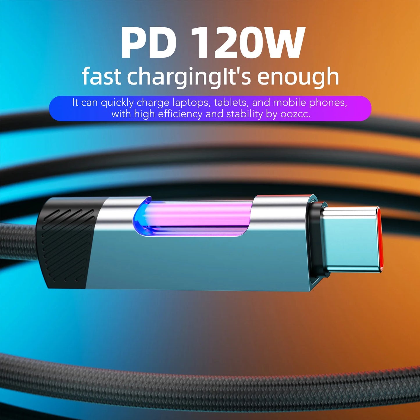 RGB Fast Charging Cable 120W 6A USB Type