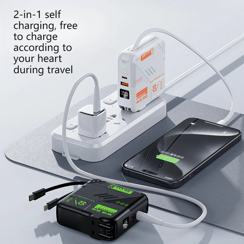 20000mAh Large-capacity Power Bank,super Fast Charging,self-contained Plug, Built-in Cable, Compact Portable Mobile Power Supply