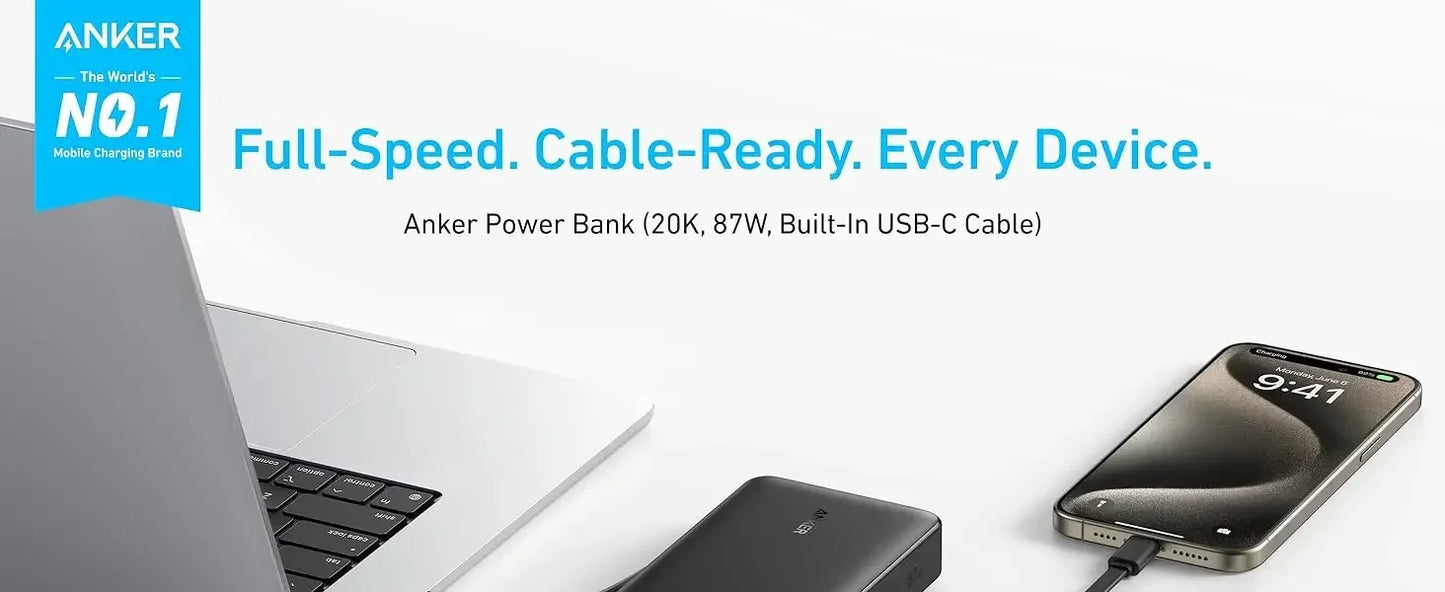 Power Bank 20,000mAh Portable Charger with Built-in USB-C