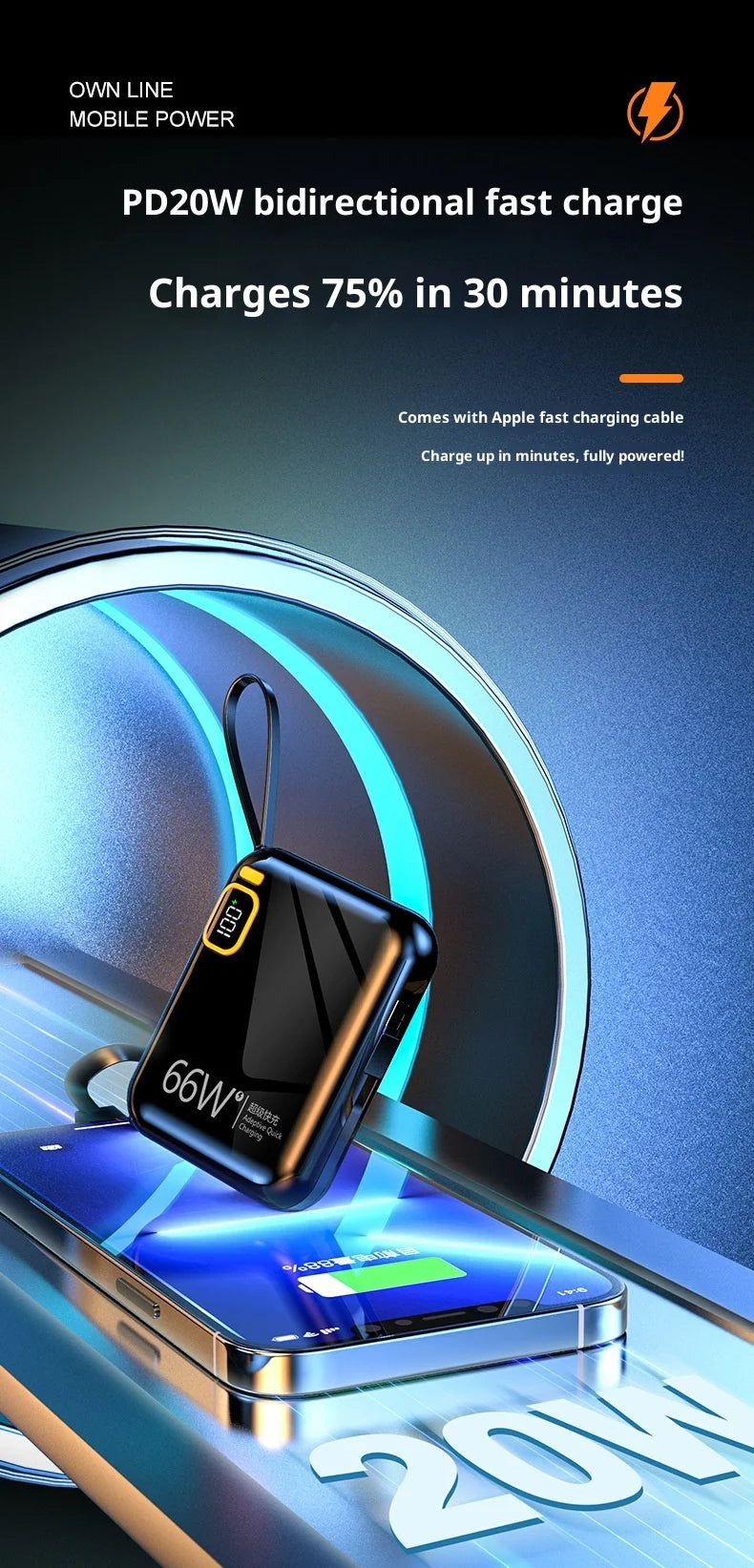 66W fast charging power bank 10000 mAh large