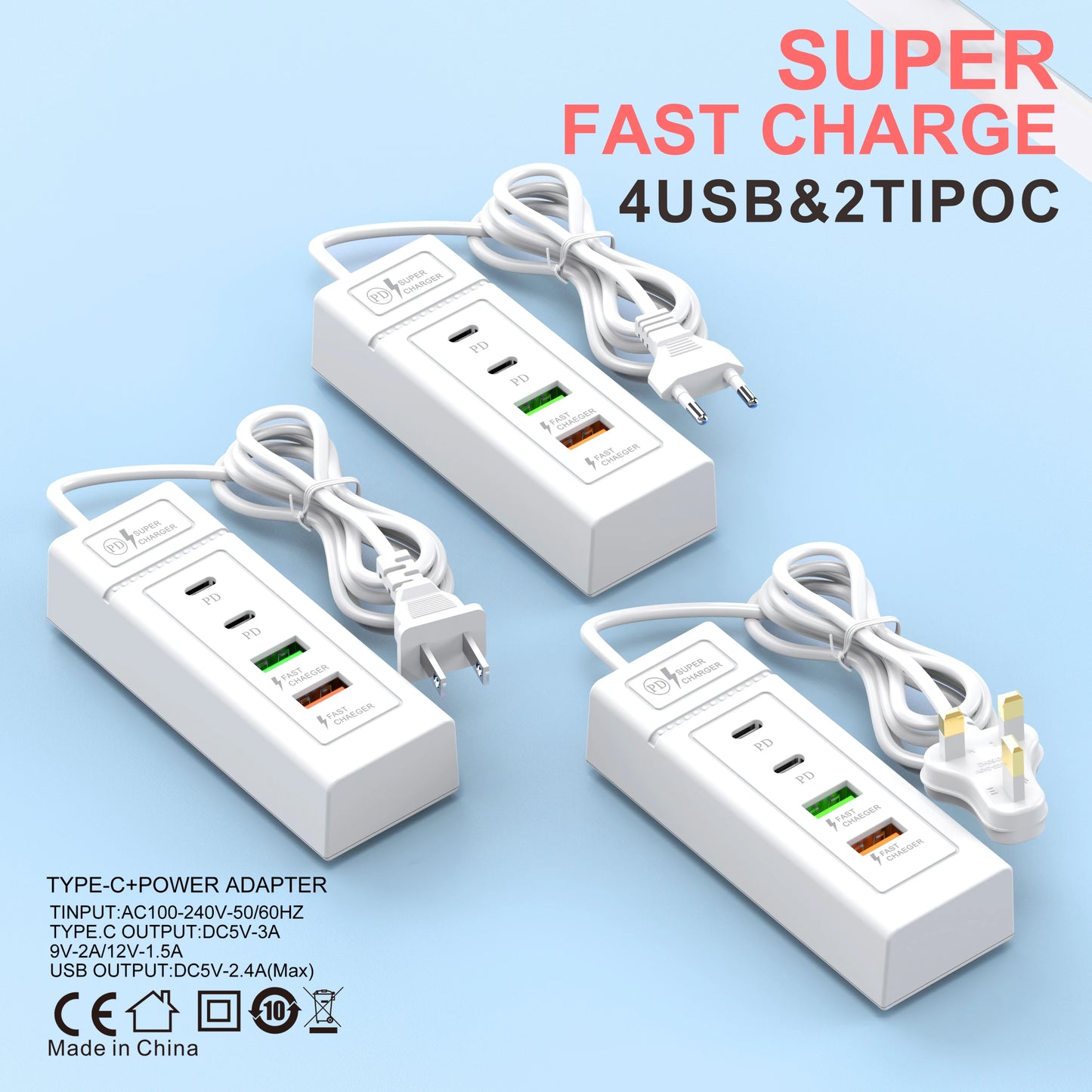 USB Plug Power Strip Charger Station Splitter 5V4A