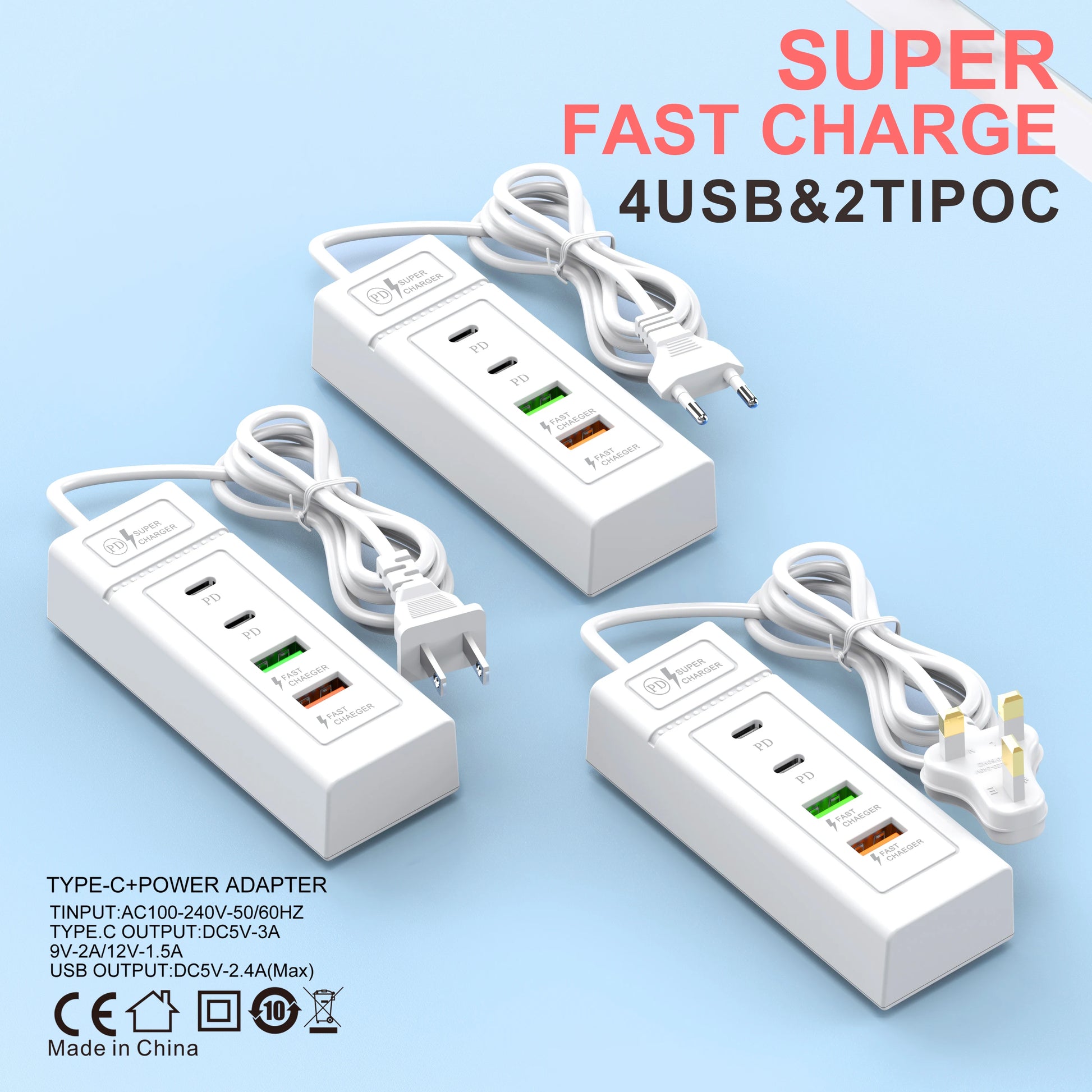 USB Plug Power Strip Charger Station Splitter 5V4A