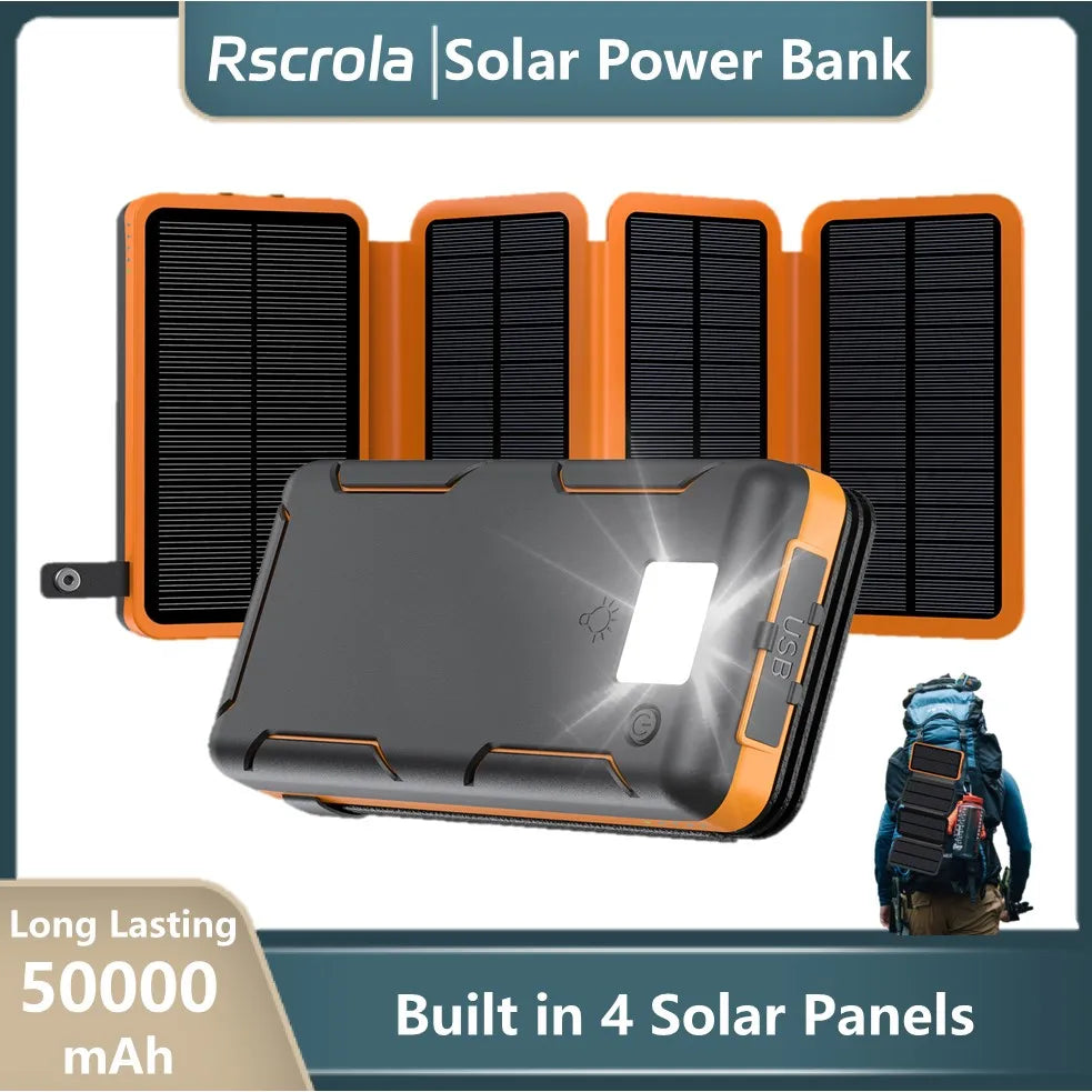 Portable Solar Power Bank,50000mAh External Solar Power Supply,Compatible