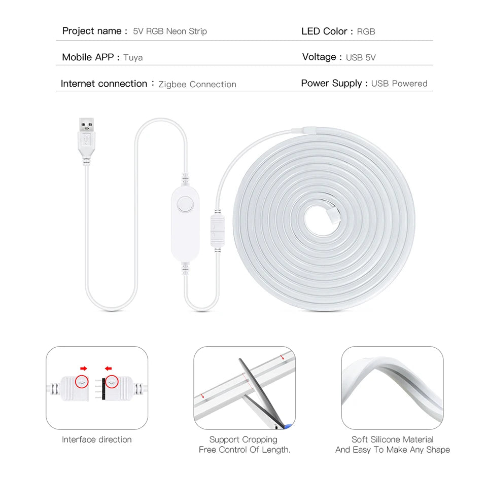 Alexa 5V USB ZigBee RGB LED Strip Tuya