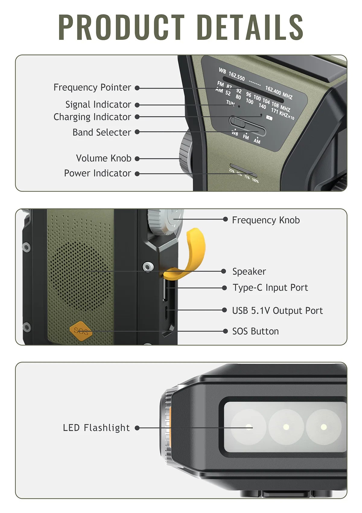 2025 New Style Solar Power Hand-cranked Universal Emergency