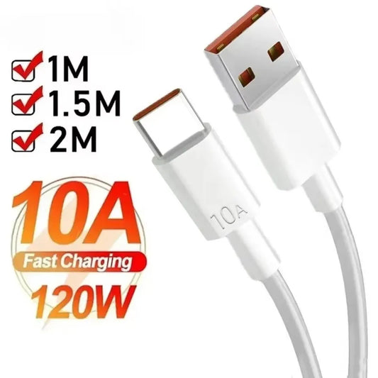 Universal 120W USB Type C Cable 10A Super Fast Charging Cable 1M/1.5M/2M For Xiaomi Smasung S24 S23 Huawei P70 Honor Data Cord