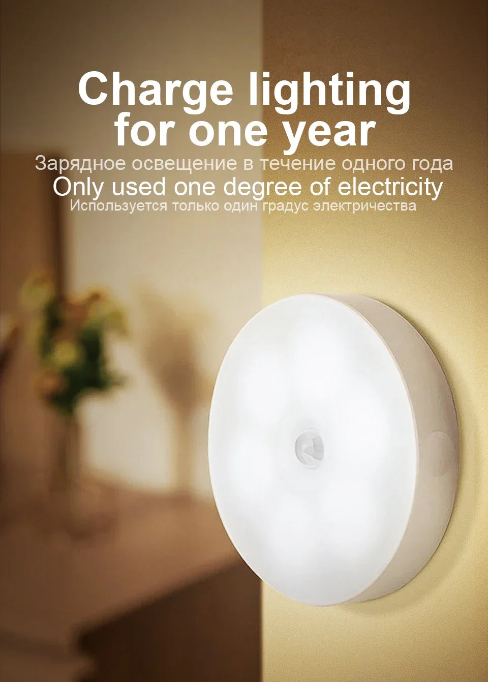 Motion Sensor LED Night Light USB Rechargeable Night