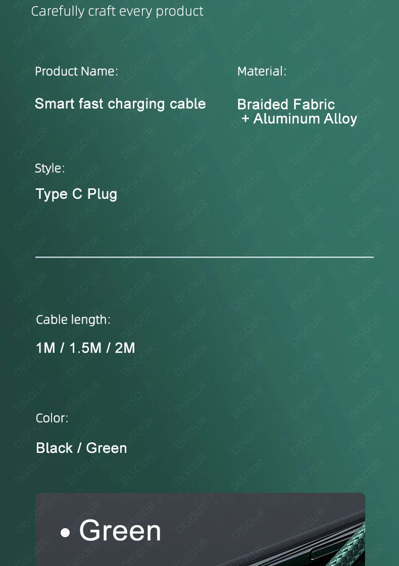 100W Smart Auto-Pow off Charging Cable USB C Braided Wire Fast Charging Cable With LED Breathing Light Durable & Safe Data Cable