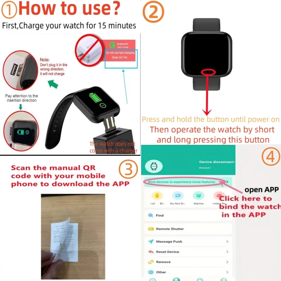 Smart Watch For Women Men Wristwatch Bluetooth Connected