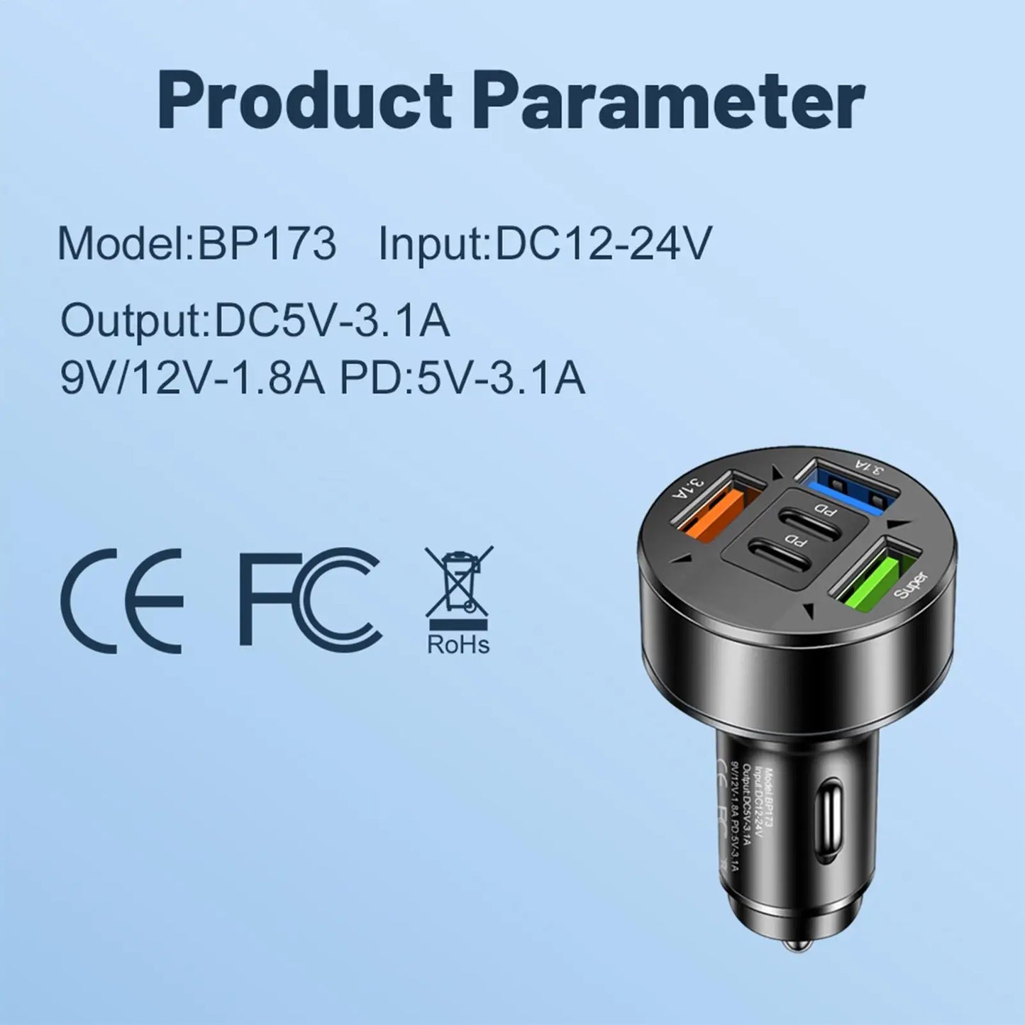 Car Charger Fast Charging 100W 3 USB 2PD
