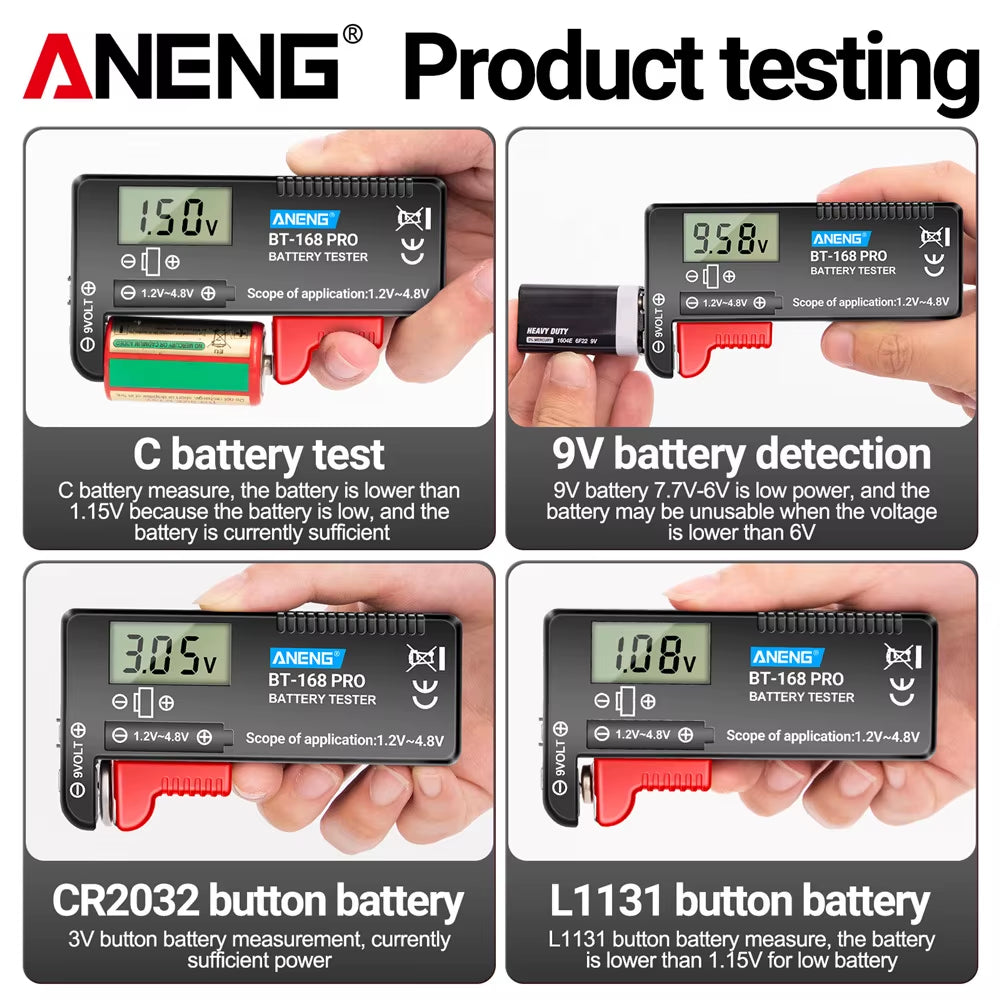 BT-168 PRO Digital Lithium Battery Capacity Tester Checkered