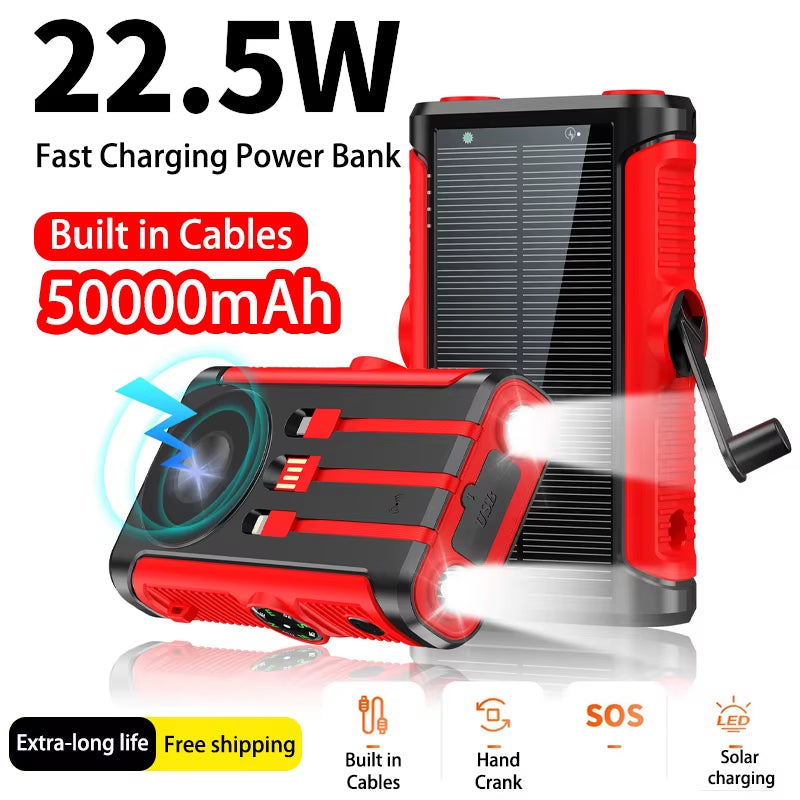 Ultra-High Capacity 50000mAh Solar Power Bank with Magnetic Wireless Charging - Perfect for iPhone MagSafe and Camping Adventures!